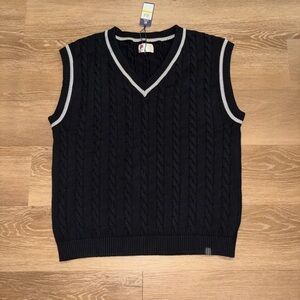 Fila Cable Knit Vest Jumper Men Medium Black Grey Sweater New